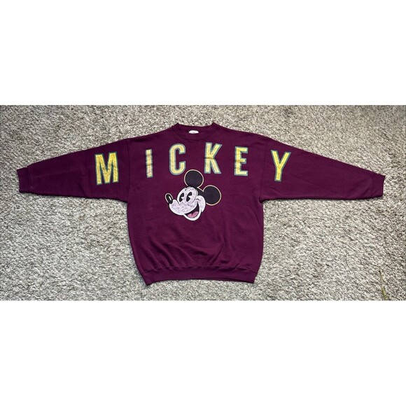 Vintage 90s Mickey & CO Crewneck Pullover Mickey Mouse Spell Out Sweater Size XL - Picture 1 of 8